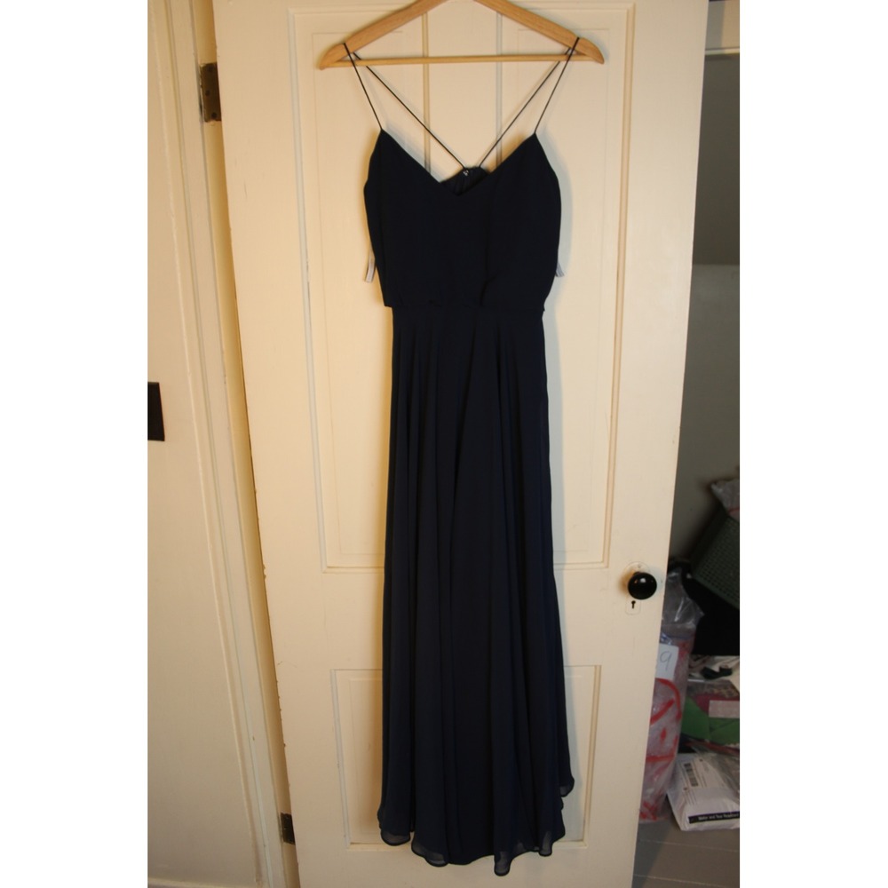 Jenny‎ Yoo Collection Navy Blue Spaghetti Strap Maxi Dress Formal Gown Size 2